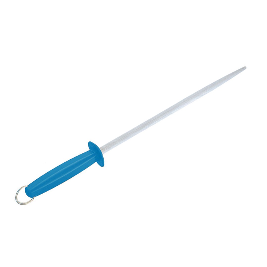 Round Sharpening Steel 30cm Blue Plastic Handle — Fischer France