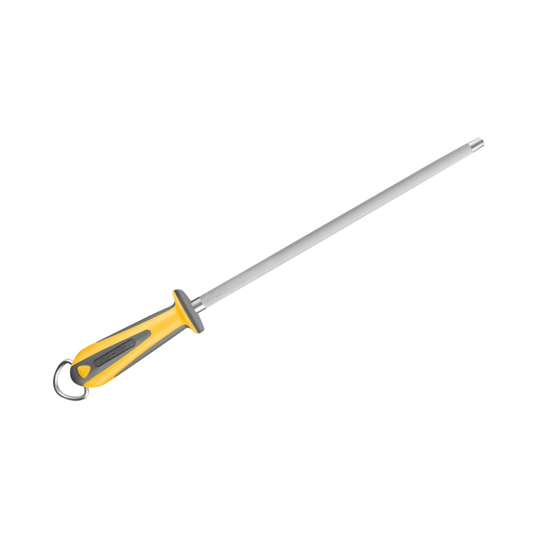 Round Sharpening Steel 30cm Yellow Bi-Material Handle — Fischer France