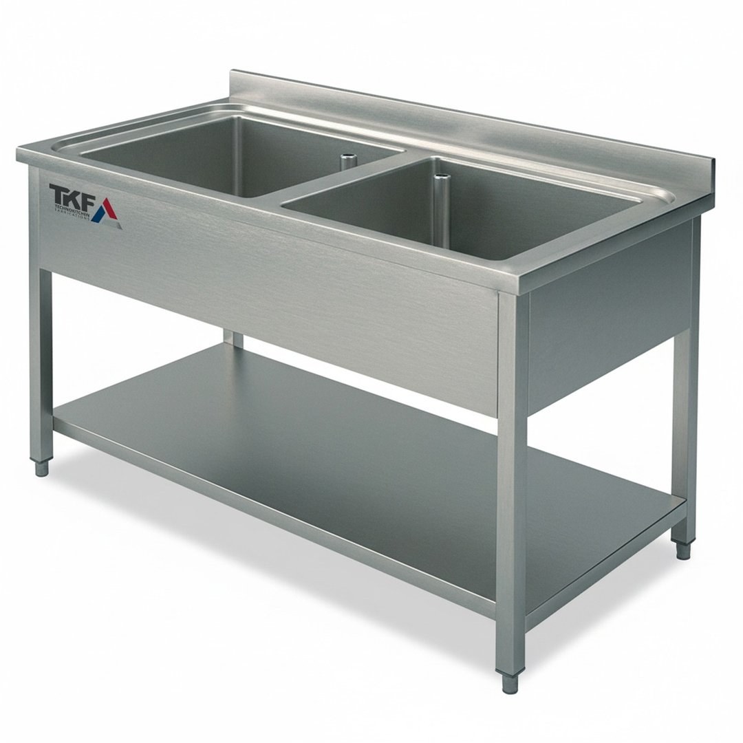 S/S Double Bowl Sink Unit with Undershelf 140x70cm — IPEC